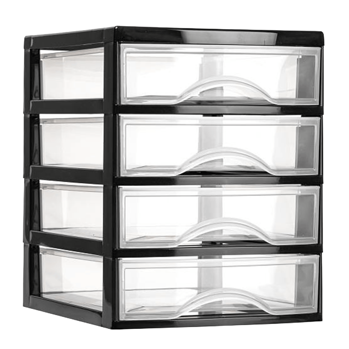 Cajonera Almacenamiento Plástico de Sobremesa, 4 Cajones, Ideal para Ordenar y Organizar el Hogar, Negro, 18 x 21.5 x 23cm