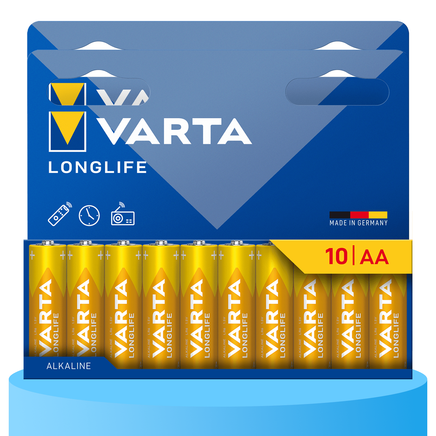 Pilas AA Alcalinas de Alto Rendimiento, VARTA Longlife, Ultra Larga Duración, Energía Continua, Ideal para Controles Remotos, Juguetes Electrónicos, Linternas, Lámparas, Relojes, Cámaras y Otros Dispositivos de Uso Diario - VARTA