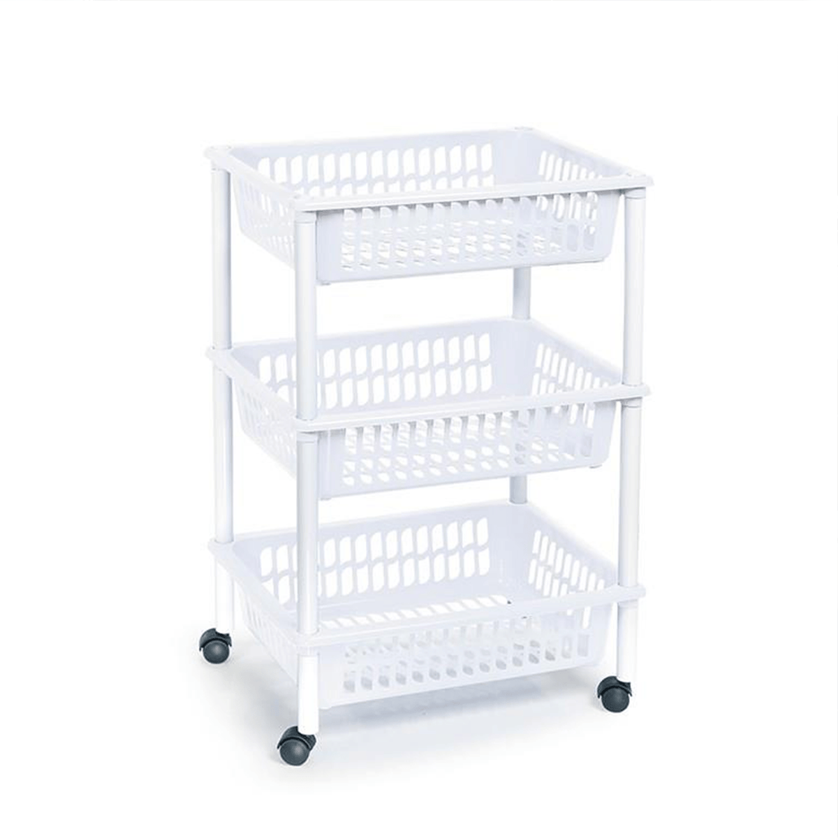 Carrito Auxiliar con Ruedas, Carrito Multifuncional de 3 Niveles, Apto para el Hogar, Oficina, Cocina, Sala de Estar, Baño, Fácil de Limpiar, Equipado con 4 Ruedas Giratorias, Desplazamiento Fluido, 40 x 30 x 61,5 cm