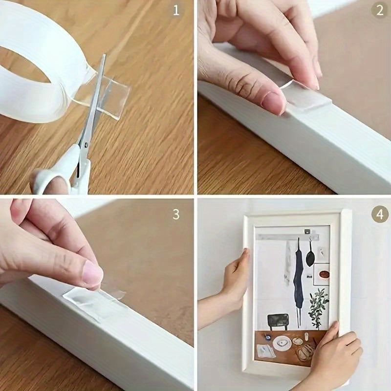 Cinta Adhesiva Doble Cara Extrafuerte de 2cm x 2m, Adhesivo Transparente, No deja Rastros en Pared ni Superficies, Se puede Cortar, Fijación Extrafuerte y Firme, Lavable y Reutilizable, Ideal para Manualidades, Hogar, Oficina, Coche, Armario o Baño