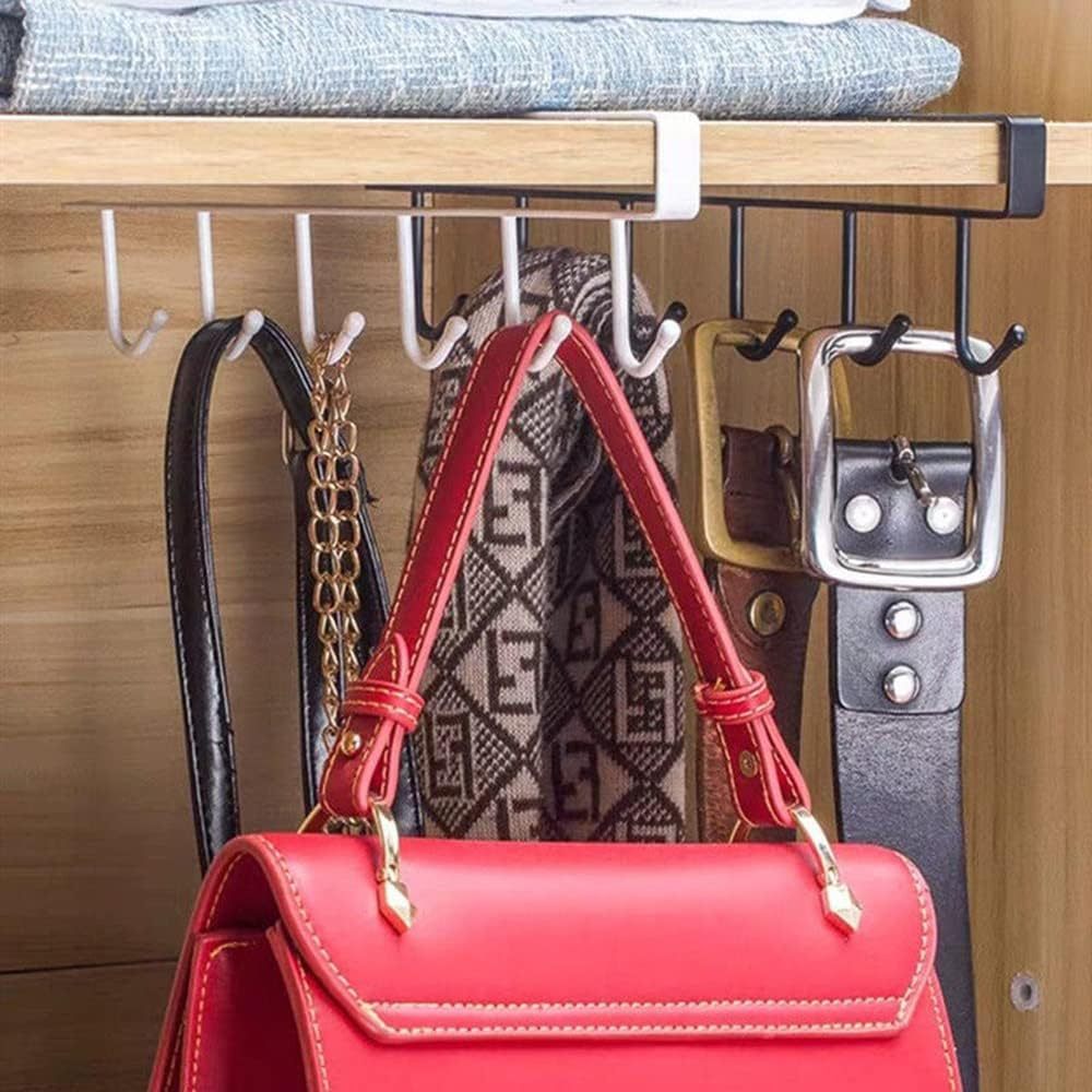 Colgador de Ropa con 6 Ganchos, Percha de Ropa Metálica, Colgador Utensilios Cocina, Ganchos para Colgar Ropa, Ideal para Aprovechar y Optimizar el Espacio, Fácil Instalación y Sin Perforaciones, 25 x 4 x 2,5 cm