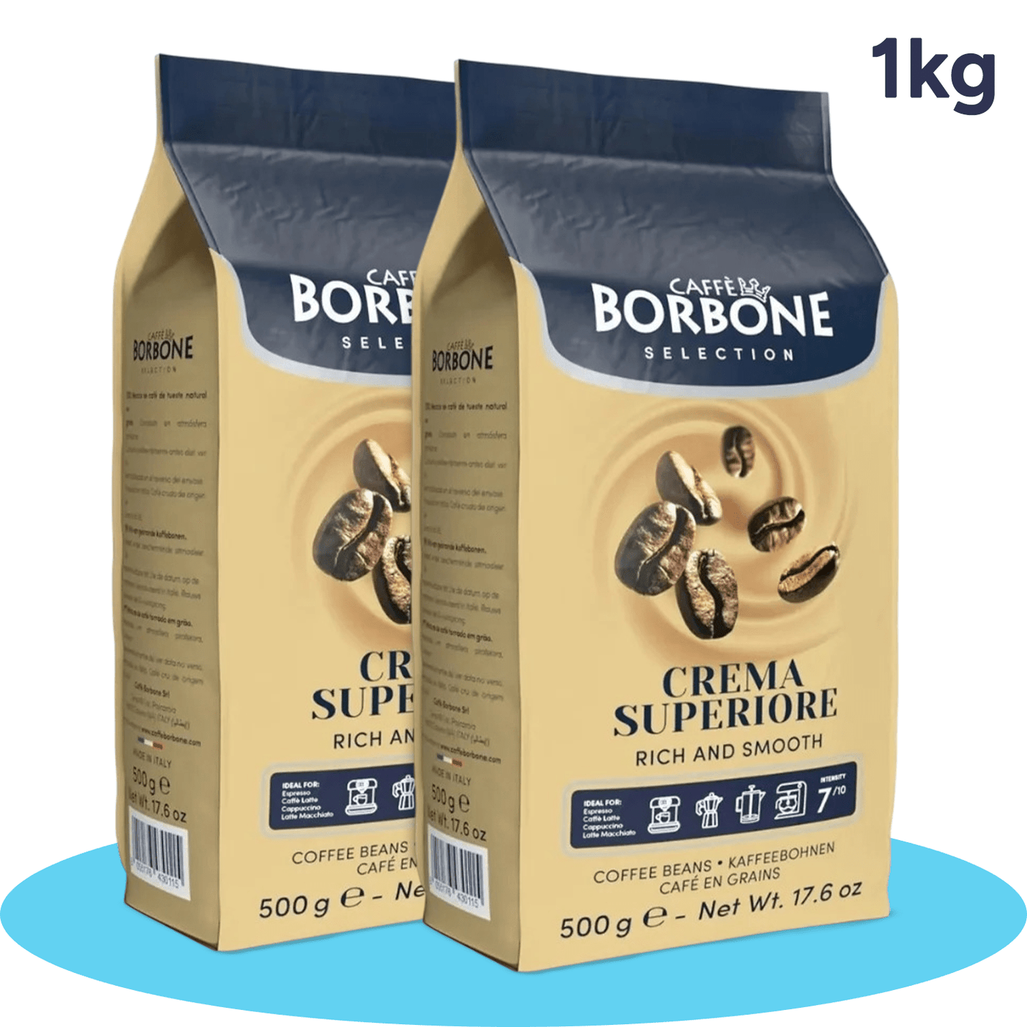 BORBONE Crema Superiore Café en Grano Natural, Intensidad 7/10, Café Italiano, 500g/1kg