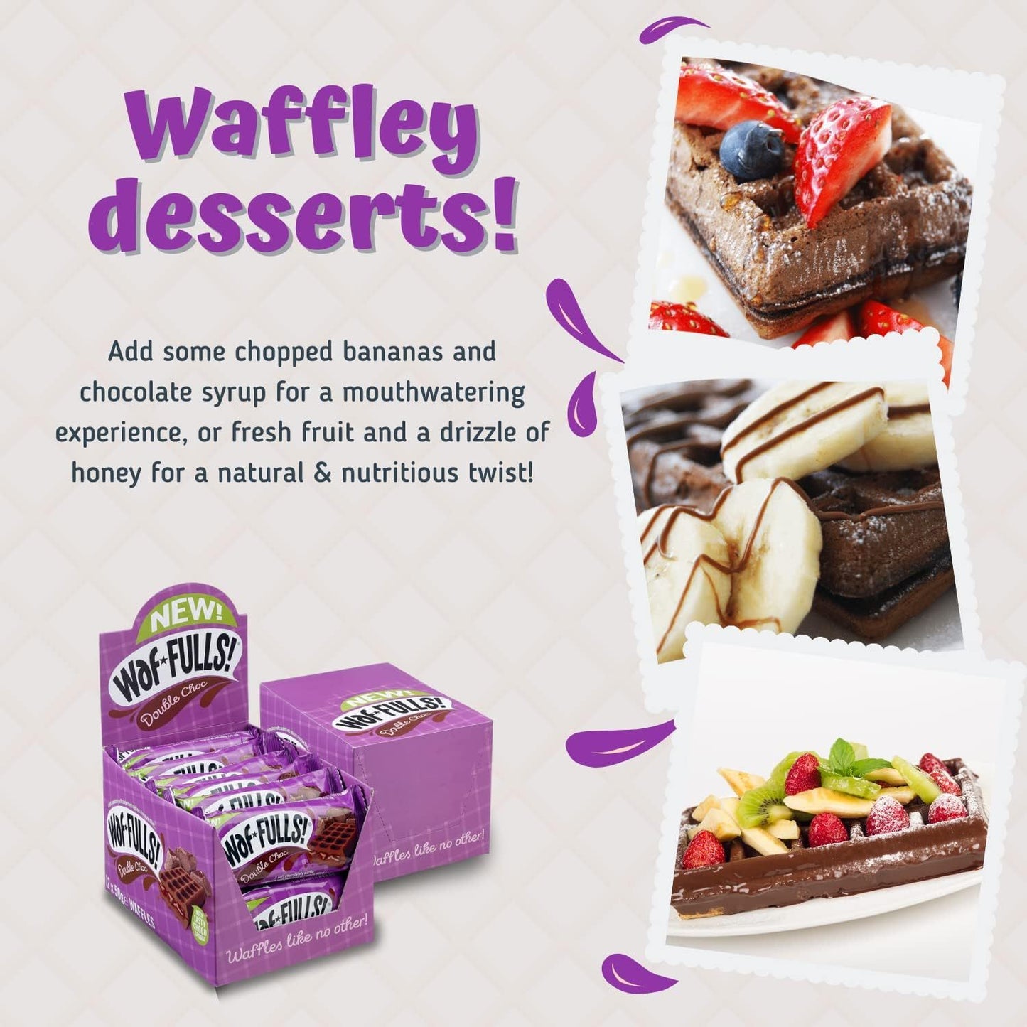 WafFULLS! Gofres de Sabores, 12 Gofres para Picoteo, Desayuno y Merienda, Barritas Esponjosas Rellenas, Gofres Envueltos Individualmente Listo para Comer, Caja con 12 Gofres