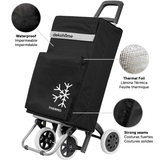 Carro Compra Plegable 4 Ruedas con Bolsillo Térmico para Congelados, Carro Plegable con Ruedas, 54 Litros de Capacidad y 40 Kg de Carga Máxima, Compartimentos Extra, Ruedas Grandes Resistentes para Facilitar el Movimiento y el Transporte del Peso