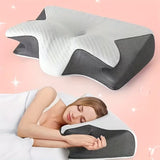 Almohada Cervical 2 en 1, Almohada Ergonómica de Espuma Viscoelástica, Funda Lavable de Poliéster, Amortiguación Perfecta, Soporte de Cabeza, Cuello y Hombro, Ayuda a Corregir la Postula, Se adapta al Contorno, 58 x 33 x 11 cm