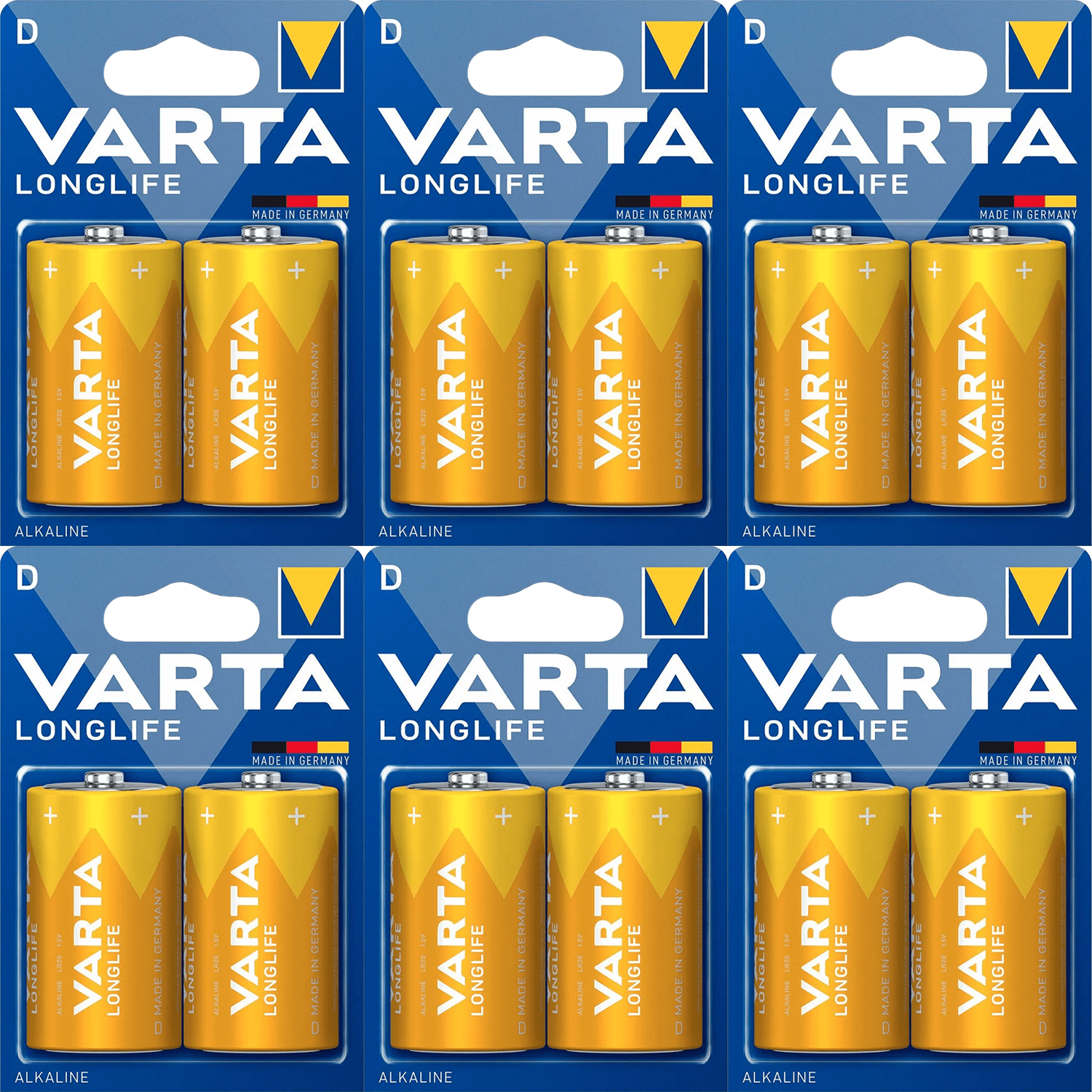 Pilas D Alcalinas de Alto Rendimiento, VARTA Longlife, Ultra Larga Duración, Energía Potente y Continua, Ideal para Linternas de Alto Consumo, Radios Portátiles, Juguetes Grandes, Equipos de Sonido y Dispositivos Industriales - VARTA