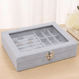 Joyero de Terciopelo, Gris, Ideal para Todo Tipo de Accesorios, Multiples Compartimientos, A Prueba de Polvo, Proteccion de Accesorios Contra Rayones, Cuenta con Cerradura, 15 x 20 x 5cm