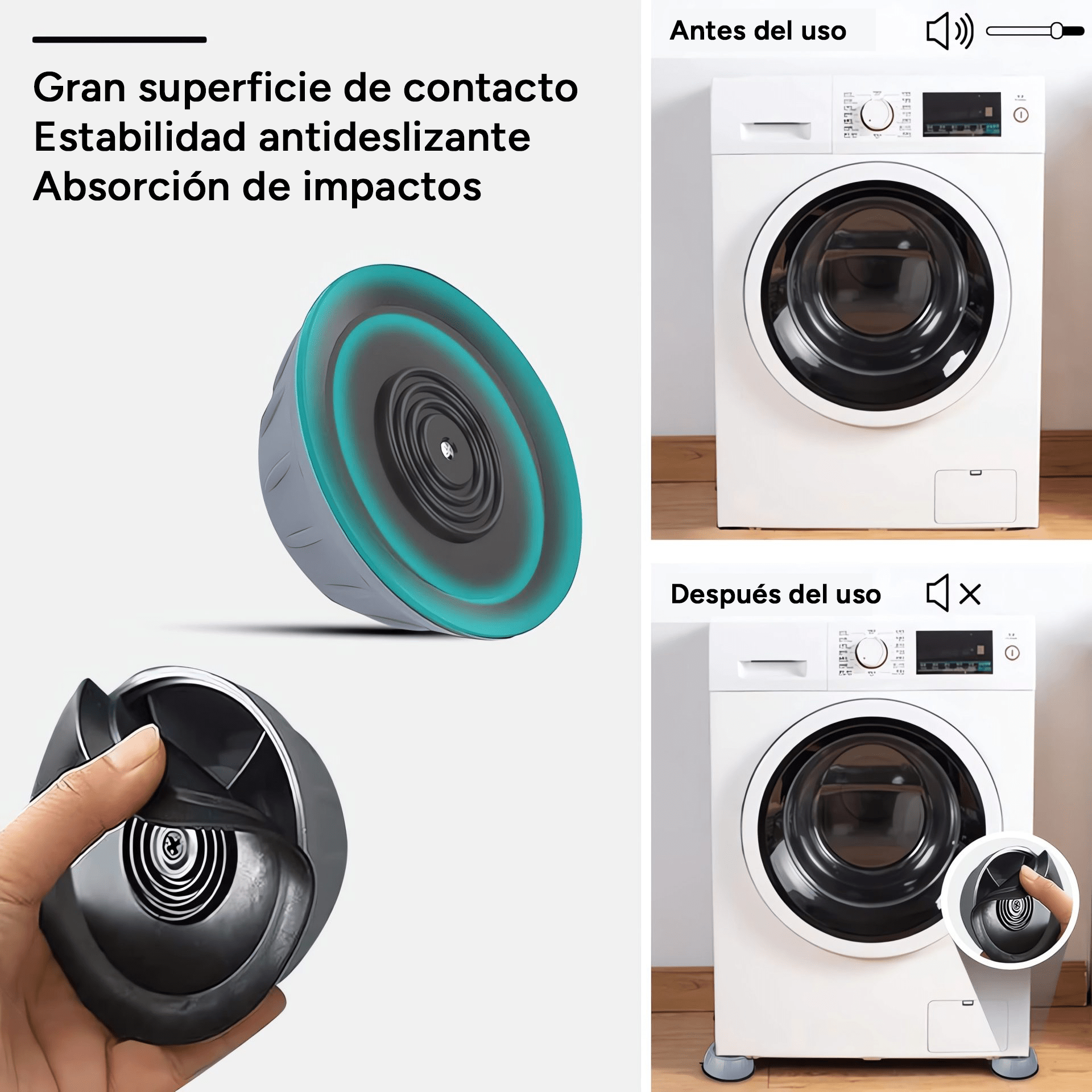 4 Patas Goma Anti Vibración, Antideslizantes, Amortiguador de Golpes, Reduce el Ruido y la Vibración, Ideal para Secadoras, Lavadoras, Lavavajillas