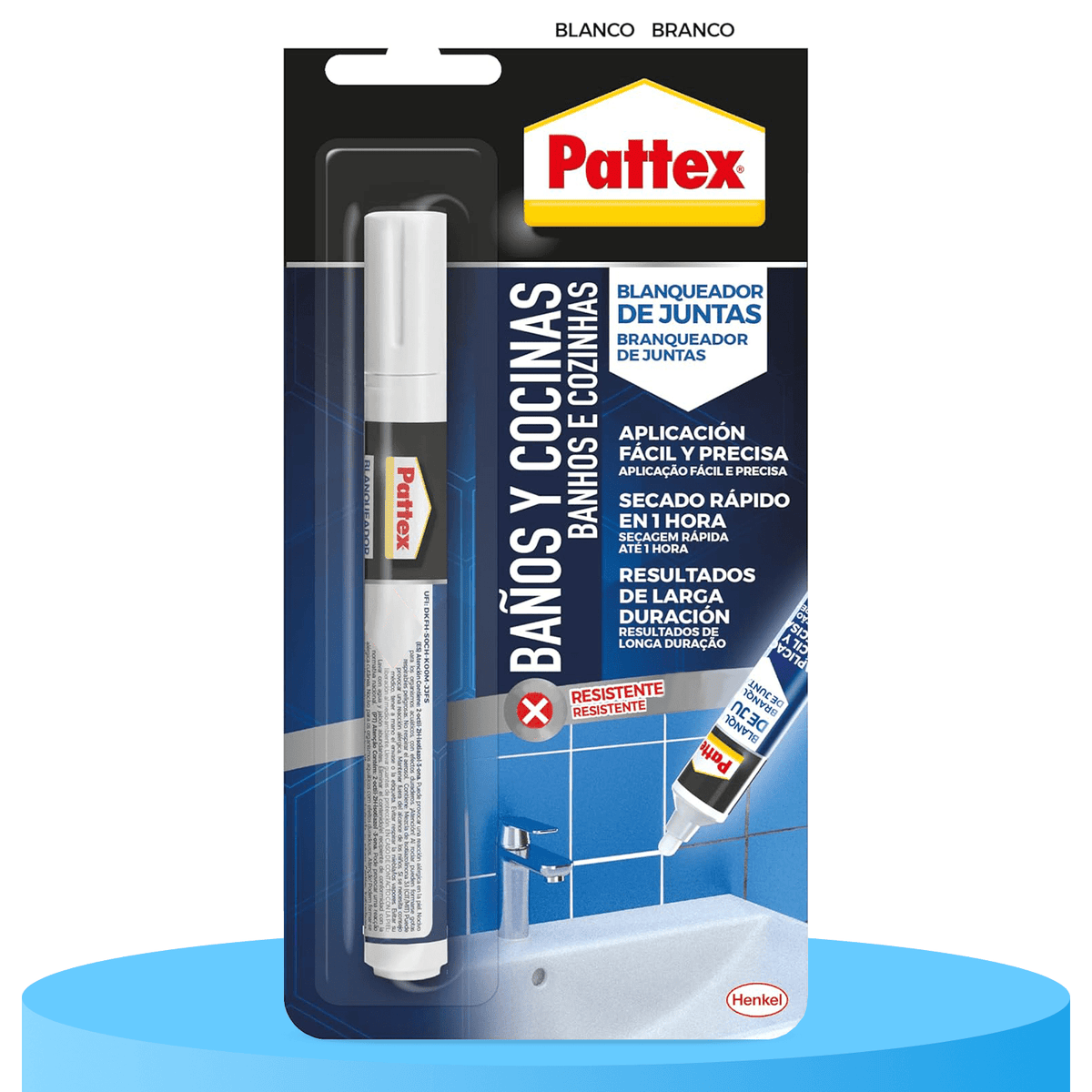 Pattex Baños y Cocinas, Rotulador Blanqueador de Juntas Blanco, Resistente al Moho, Aplicación Fácil y Precisa, 1 Rotulador de 7ml