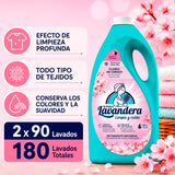 La Antigua Lavandera Detergente Líquido para Ropa, Aroma Flor de Cerezo, Pack de 2 Botellas de 90 Lavados Cada Una, 180 Lavados en Total
