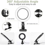 Aro de Luz con Pinza, Anillo De Luz para Selfies, 15 cm de Diámetro, Pinza de Sujección, Varios Niveles de Luz y Color Graduables, Conexión con Cable USB, Ideal para Vídeo y Fotografía, Plástico ABS y PS