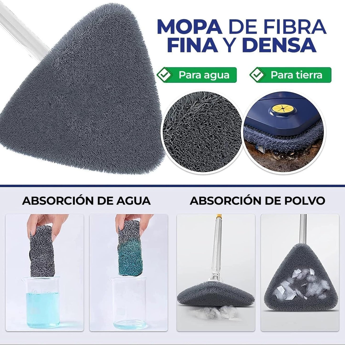 x6 Repuesto Mopa Triangular, Recambio Mopa Triangular de 27 x 27 x 27 cm, Mopas de Limpieza de Suelos, Recambios para Mopa de Fibra Fina y Densa, Limpieza Eficaz y Completa de las Superficies