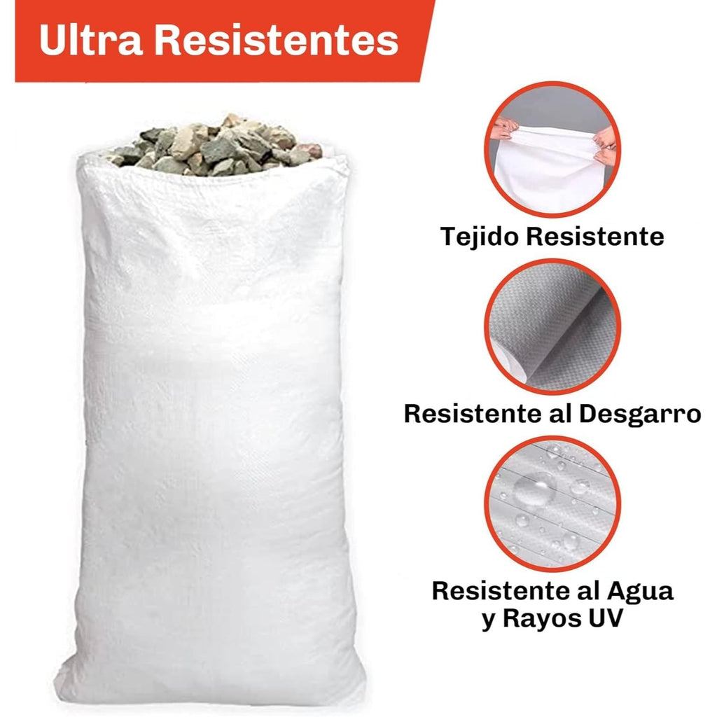 Sacos de Escombro, Sacos de Rafia, Bolsas de Polipropileno, Saco de Recogida Reforzada y Resistente, Reutilizable y Polivalente, Más de 25kg de Carga, Tamaño Grande 80 x 50 cm