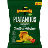 Amazonia Platanitos Sabor Tomate y Albahaca, Chips de Platano Sin GLuten, Sin Colorantes ni Conservantes, 75g cada Paquete