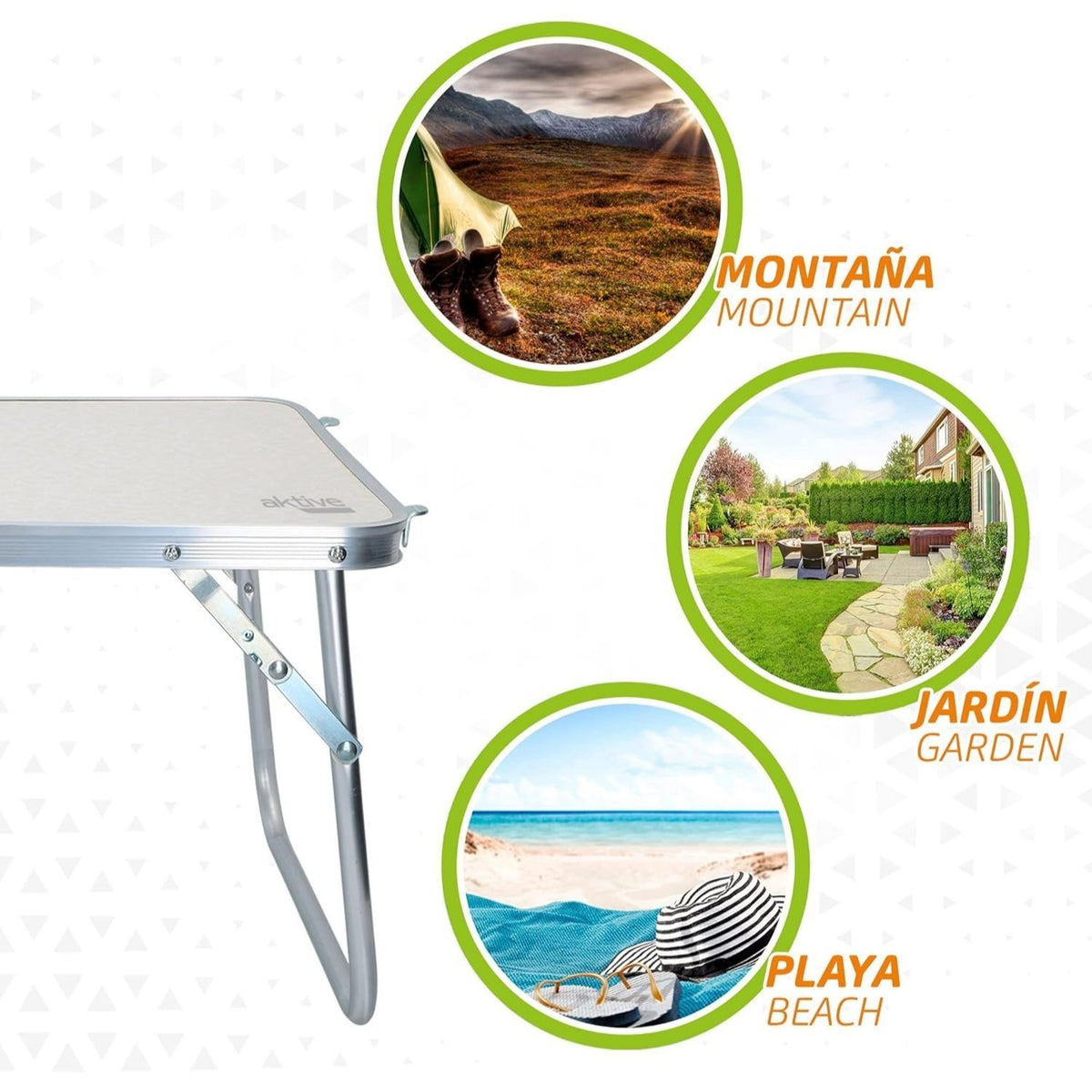AKTIVE Mesa Plegable Playa, Mesa Baja Playa, Estructura de Metal, Tablero de Madera, Mesa Plegable Ideal para Exterior, Camping y Placa, Cierre de Seguridad, 60x40x25 cm