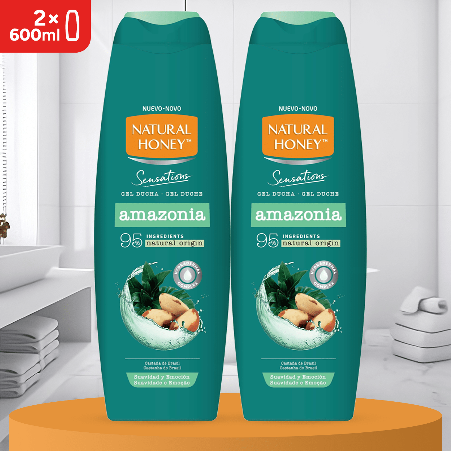 Natural Honey, Gel de Ducha Amazonia Hidratante y Nutritivo, con Extracto de Castañas Brasileñas y Hydradermal Complex para una Piel Hidratada, Fresca y Revitalizada, Línea Sensations, 600 ml