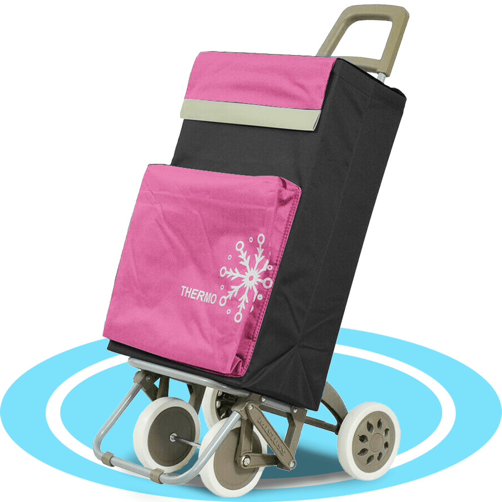 Carro Compra Plegable con Bolsillo Térmico para Congelados, Carro Plegable con Ruedas, Bolsillo Trasero con Cremallera, 2 Compartimentos Extra en Total, Con Capacidad de hasta 54 Litros y 40 Kg de Carga Máxima