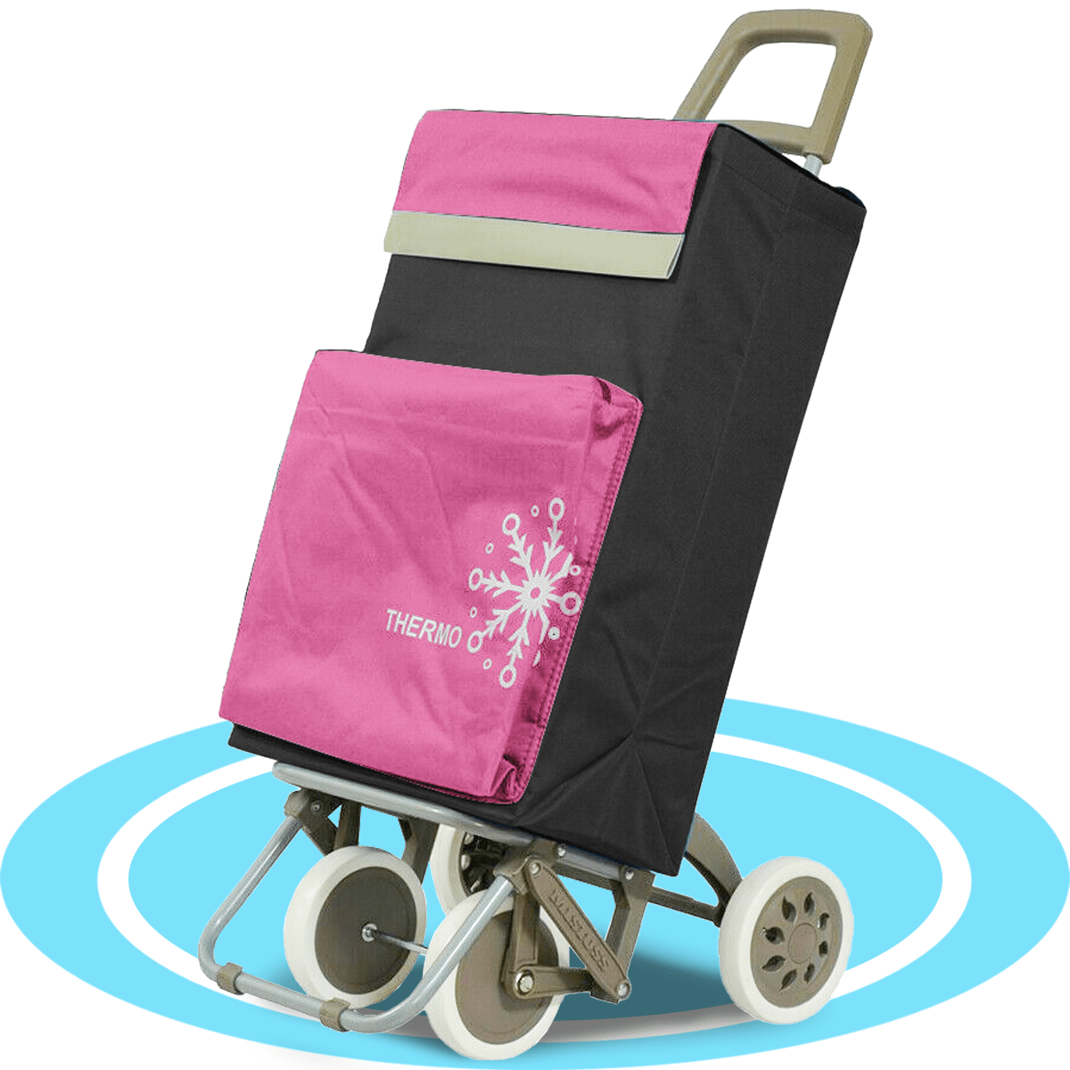 Carro Compra Plegable con Bolsillo Térmico para Congelados, Carro Plegable con Ruedas, Bolsillo Trasero con Cremallera, 2 Compartimentos Extra en Total, Con Capacidad de hasta 54 Litros y 40 Kg de Carga Máxima