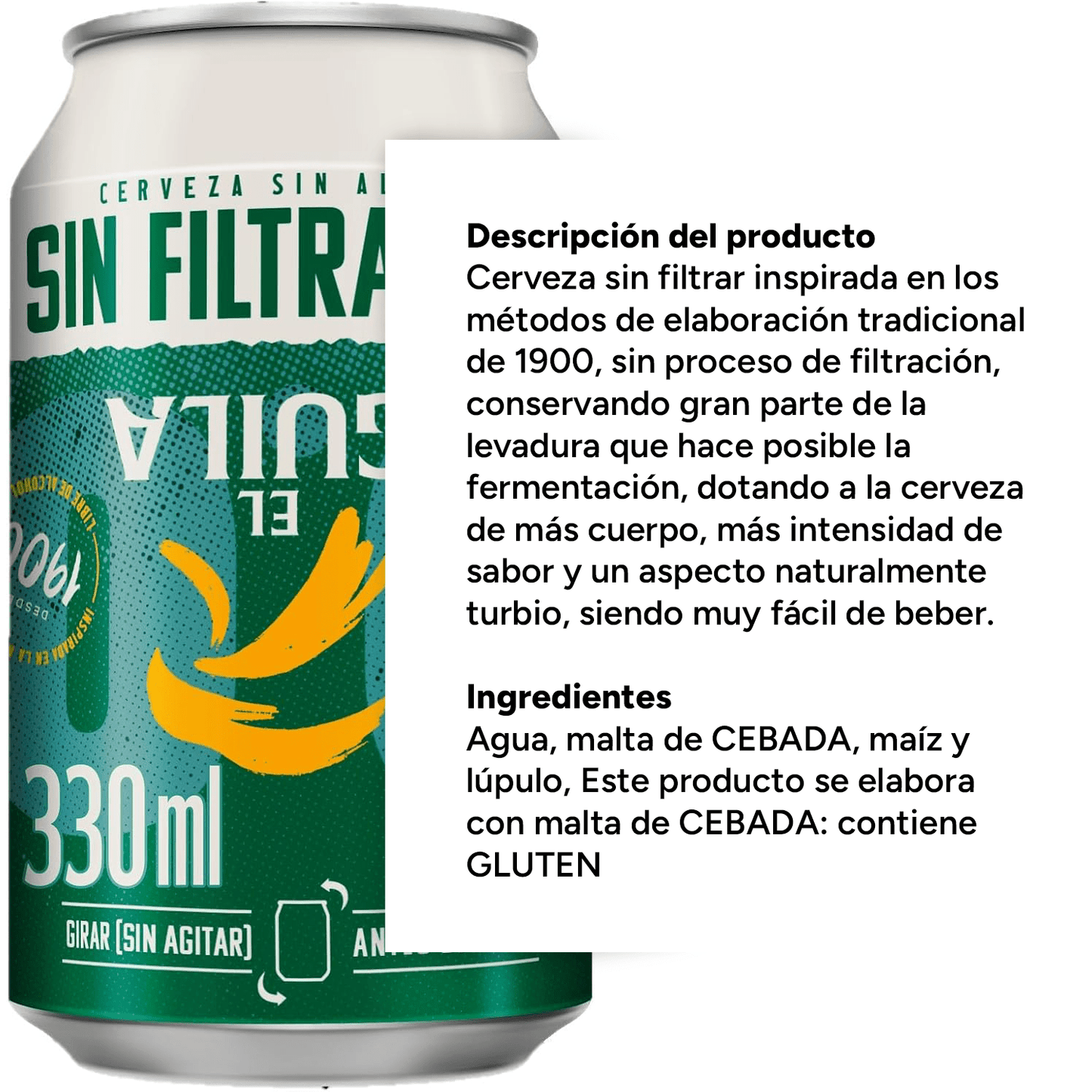 El Aguila Sin Filtrar 00 Cerveza Lager Especial Sin Alcohol Pack Lata, 24 Latas de 33cl