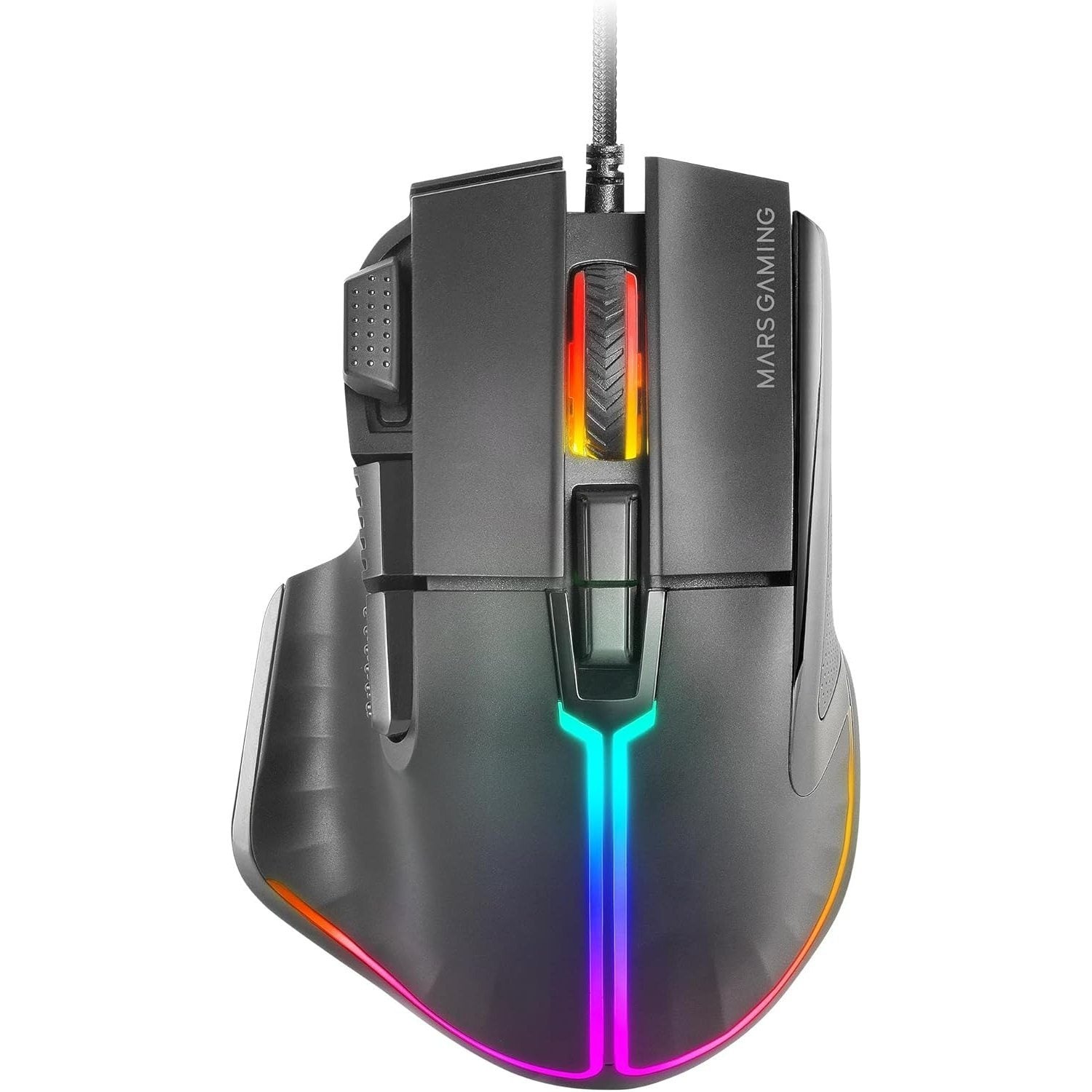 Mars Gaming MM-XT, Ratón Gaming RGB, Diseño Ergonómico con Reposa Pulgar, Sensor Óptico 12800DPI, 9 Botones Configurables, Switches Huano, Software de Control, Compatibilidad Multiplataforma, Negro