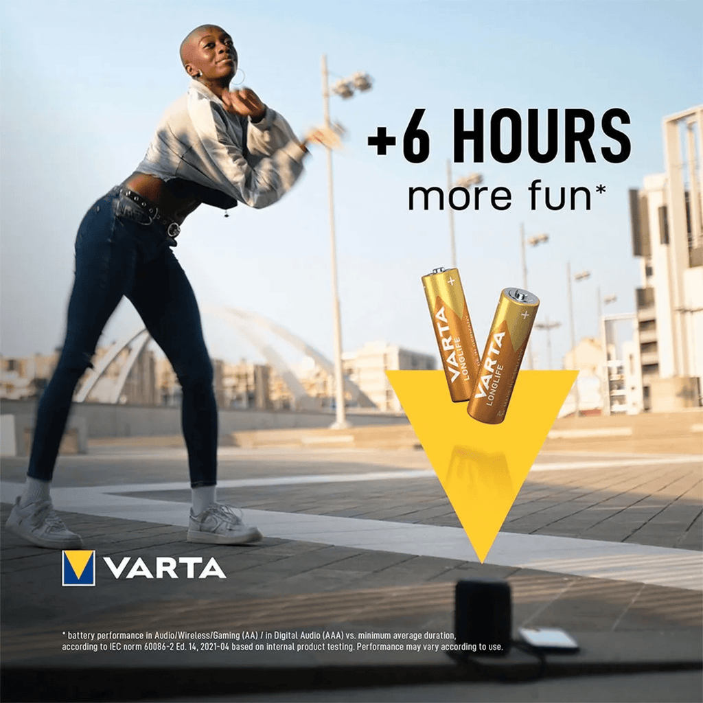 Pilas AA Alcalinas de Alto Rendimiento, VARTA Longlife, Ultra Larga Duración, Energía Continua, Ideal para Controles Remotos, Juguetes Electrónicos, Linternas, Lámparas, Relojes, Cámaras y Otros Dispositivos de Uso Diario - VARTA