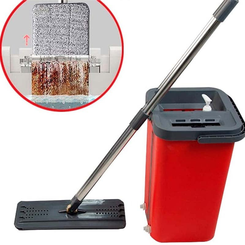 Fregona y Cubo de Limpieza Escurridor con Compartimentos, Cabezal Plano y Flexible Rotación 360. Cubo Escurrefacil. Recipiente Auto Limpiante que Permite el Lavado y Secado de la Mopa. Se puede usar en Seco o en Mojado. Ideal para Limpiar Suelos, Paredes