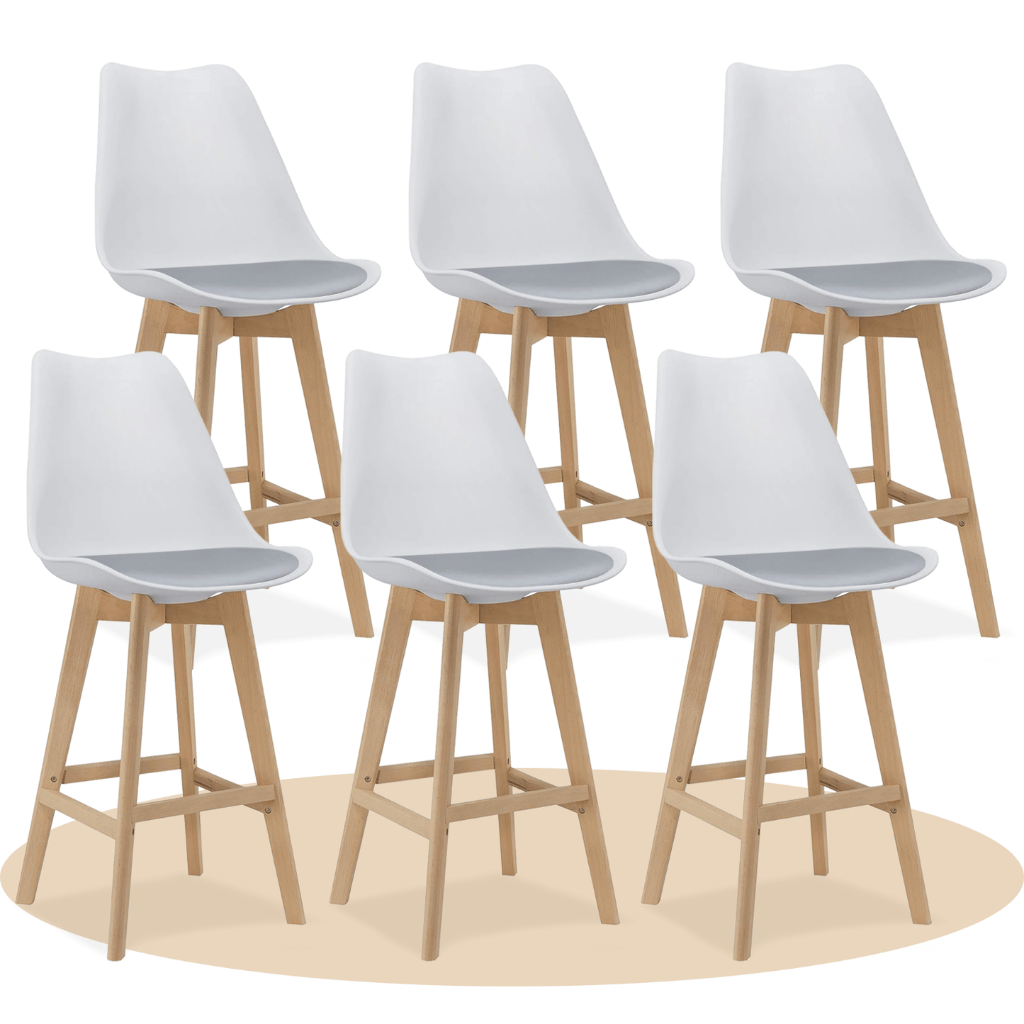 Taburete Alto Cocina con Respaldo, Asiento Blando y Tapizado, Patas Altas Resistentes de Madera de Haya con Reposapiés, Sillas Nórdicas, Ideal para Cocina, Salón, Comedor y Restaurante, 54.5 x 49.5 x 106 cm