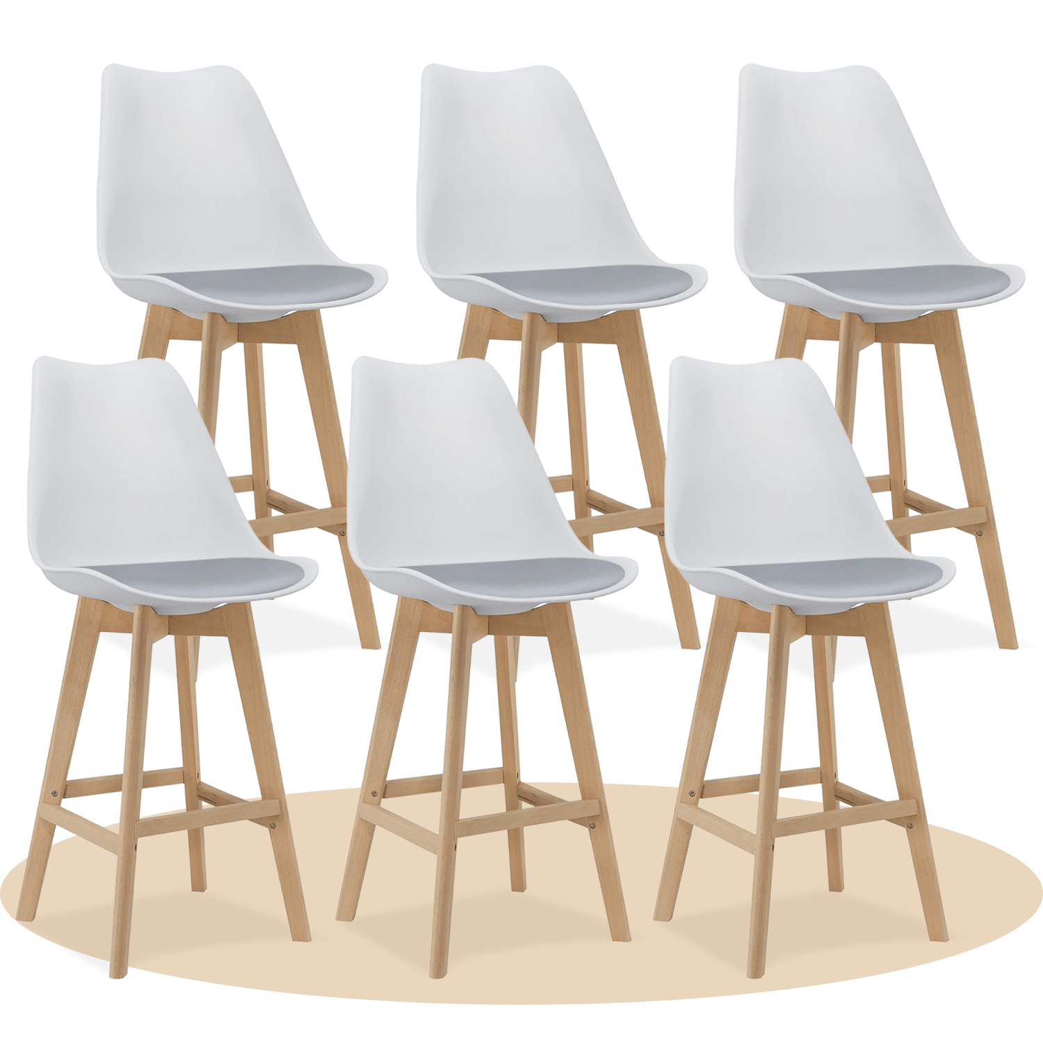 Taburete Alto Cocina con Respaldo, Asiento Blando y Tapizado, Patas Altas Resistentes de Madera de Haya con Reposapiés, Sillas Nórdicas, Ideal para Cocina, Salón, Comedor y Restaurante, 54.5 x 49.5 x 106 cm