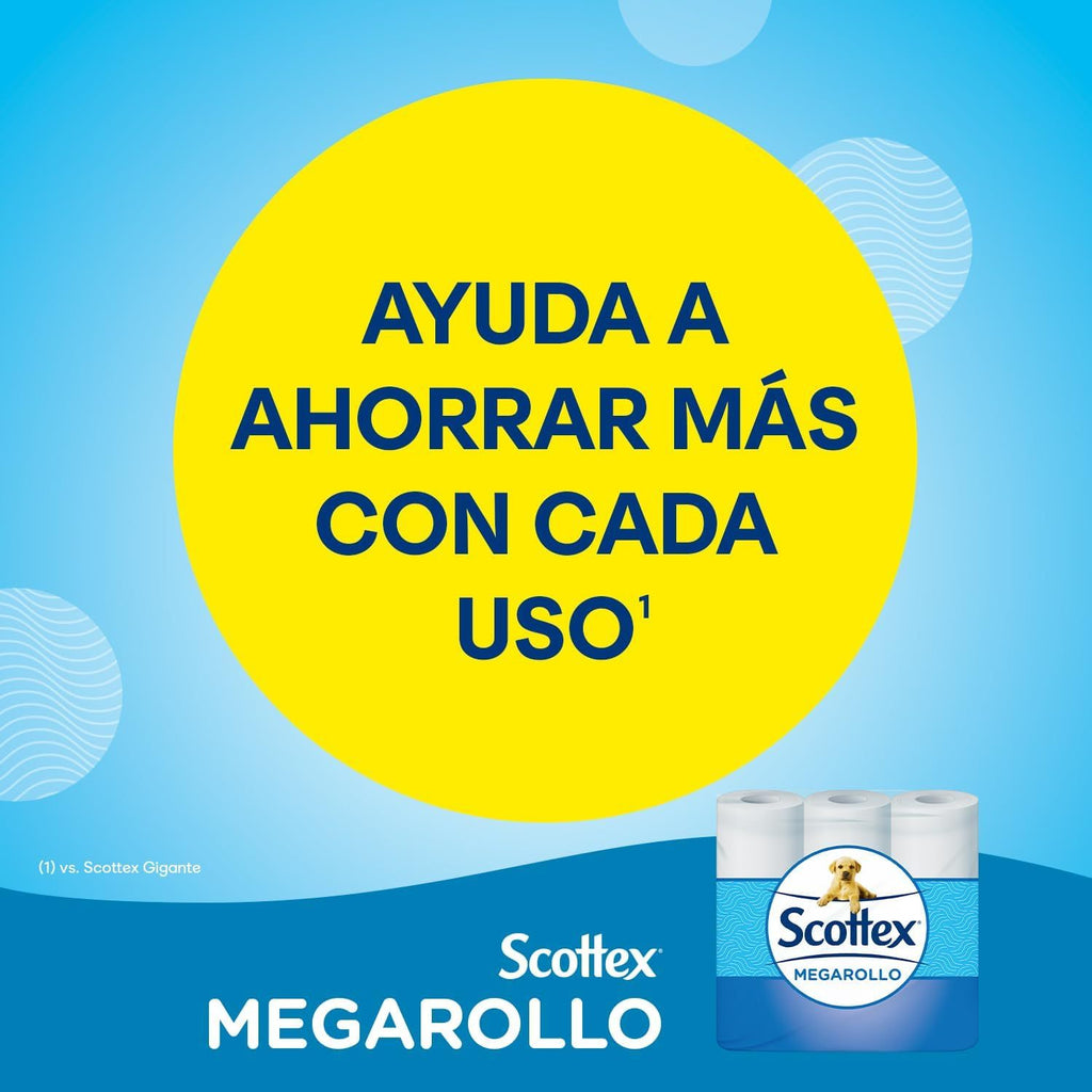 Scottex Papel Higiénico Megarollo, Doble de Cantidad de Papel por cada Rollo, Ahorra más en Cada Uso, 1 Megarollo Equivale a 2 Rollos Estándar
