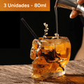 x3 Vaso Calavera de Cristal, Muy Resistentes, Base Gruesa y Estable, Forma de Calavera 3D, 3 unidades 80ml