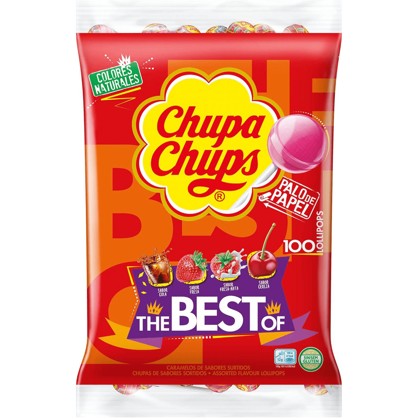 Chupa Chups Caramelo con Palo de Sabores Variados, Piruleta Caramelo, 120/240/360 Chupa Chups