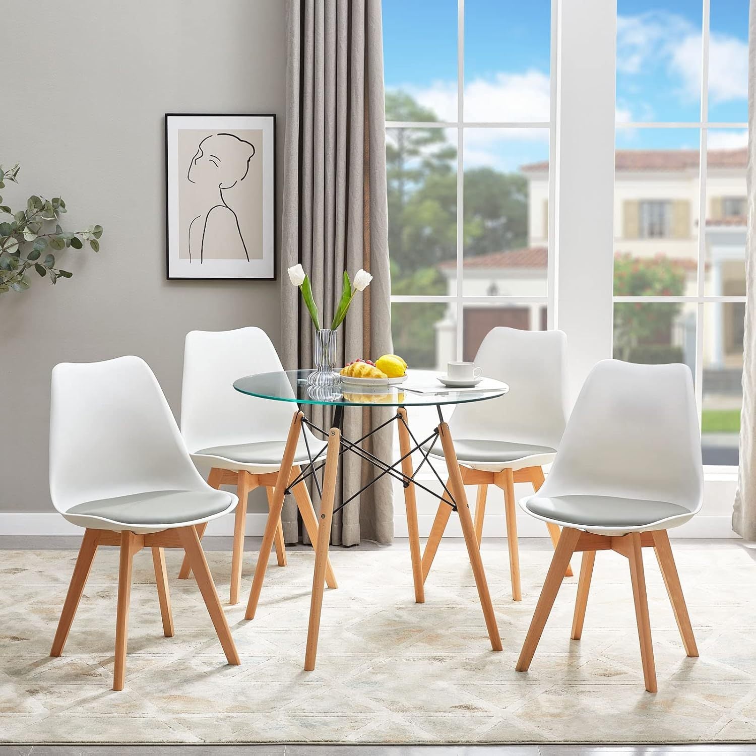 1/2/4/6 Unidad Sillas para Comedor, Sillas para Cocina con Asiento Blando, Tapizado y Patas Resistentes de Madera de Haya, Sillas Nórdicas