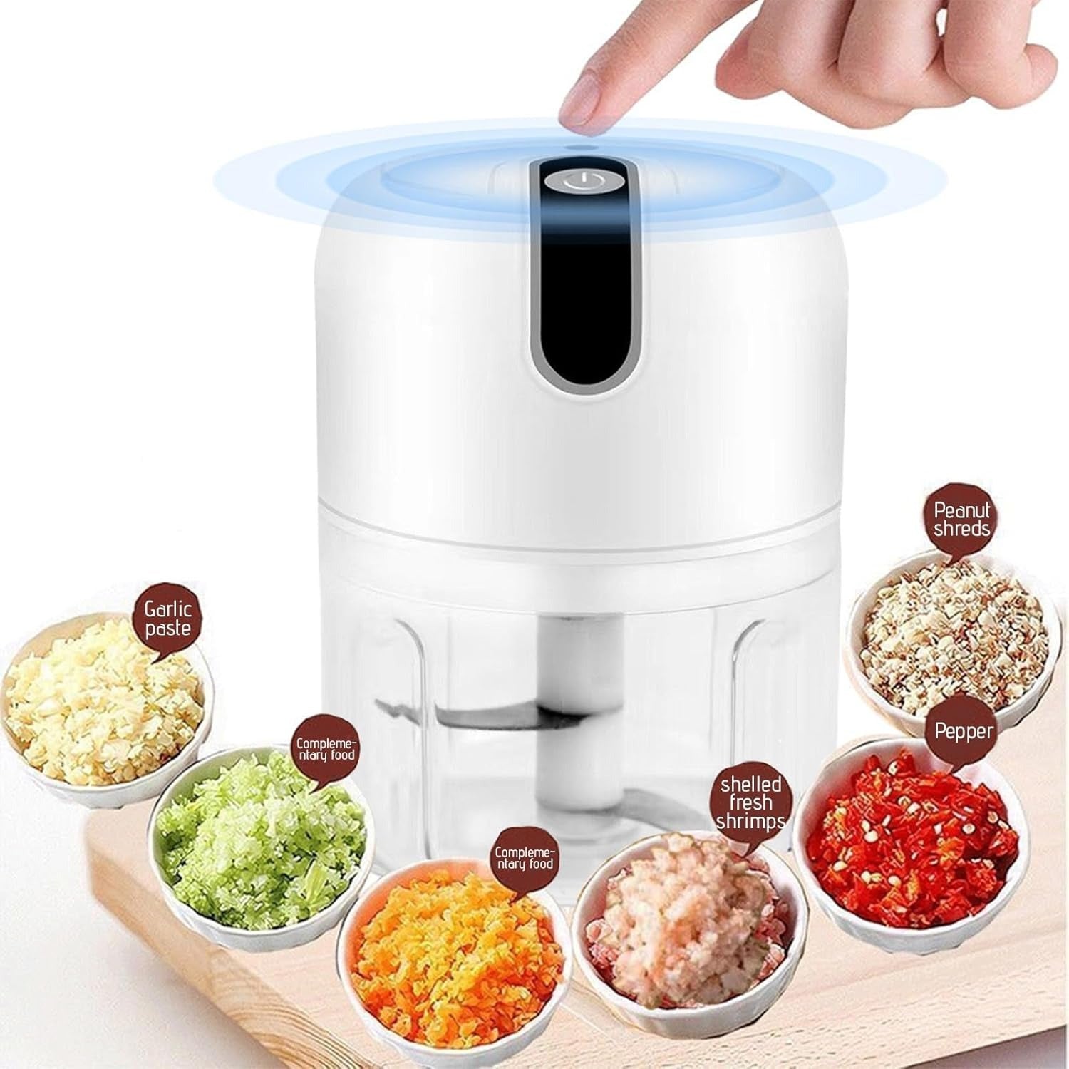Picadora de Alimentos, Picadora Manual de Cocina, Picadora Electrica de Alimentos, Trocea, Mezcla, Machaca y Muele, Triple Cuchilla de Acero, Resistente, Fácil de Limpiar, Perfecto para Fruta, Verdura, Carne, Hierbas