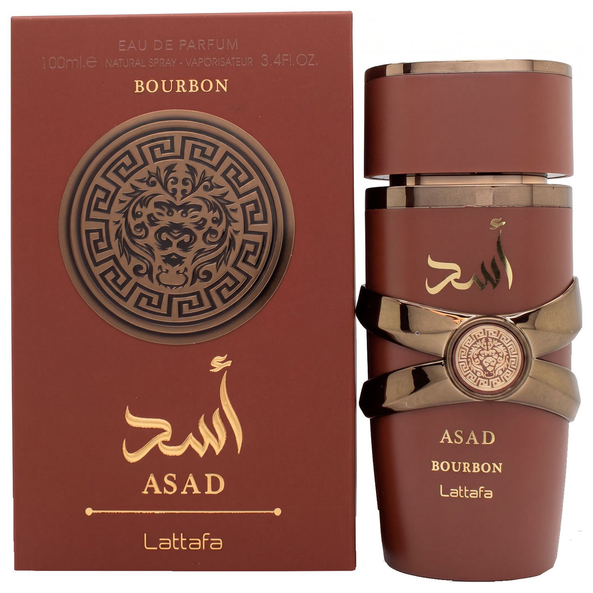 Lattafa Asad Bourbon Eau de Parfum, Perfume Árabe para Hombre de Aroma Dulce y Especiado con Notas de Vainilla, Cacao, Lavanda y Ámbar, 100 ml