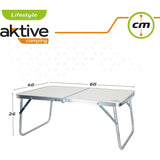 AKTIVE Mesa Plegable Playa, Mesa Baja Playa, Estructura de Metal, Tablero de Madera, Mesa Plegable Ideal para Exterior, Camping y Placa, Cierre de Seguridad, 60x40x25 cm
