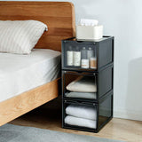 Zapateros Organizador de Plástico, Set de 4 Cajas de Zapatos de Plástico Apilables, Montaje Fácil y Rápido, Puerta Transparente Magnética, Dimensión de cada Caja: 36 x 28 x 22 cm