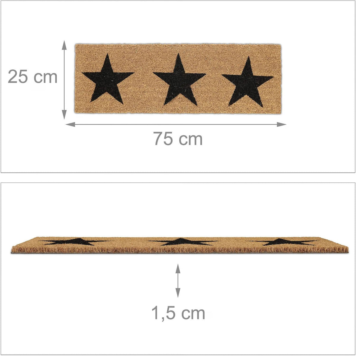 Felpudo Antideslizante para Entrada, Alfombra de Puerta Decorativa con Diseño de Estrellas, Ideal para Hogar y Recibidor, Beige y Negro, 75 x 25 x 1.5 cm