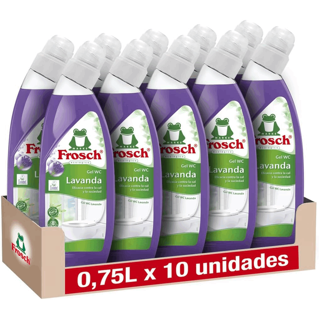Frosch Gel WC Inodoro, Limpiador de Inodoro, Limpiador de Cal y Residuos Para Inodoro, Higienizante con Extractos de Lavanda, Pack 10 Unidades x 750ml, 7.5L en Total