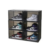 Zapateros Organizador de Plástico, Set de 4 Cajas de Zapatos de Plástico Apilables, Montaje Fácil y Rápido, Puerta Transparente Magnética, Dimensión de cada Caja: 36 x 28 x 22 cm