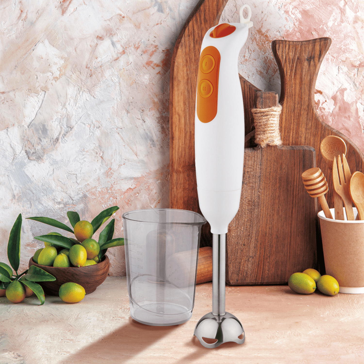 Batidora de Cocina Eléctrica con Brazo y Cuchilla de Acero Inoxidable, 750W, Velocidad Variable, Botón Turbo, Motor Silencioso e Incluye Vaso Mezclador, Ideal para Cocinar con Precisión y Comodidad
