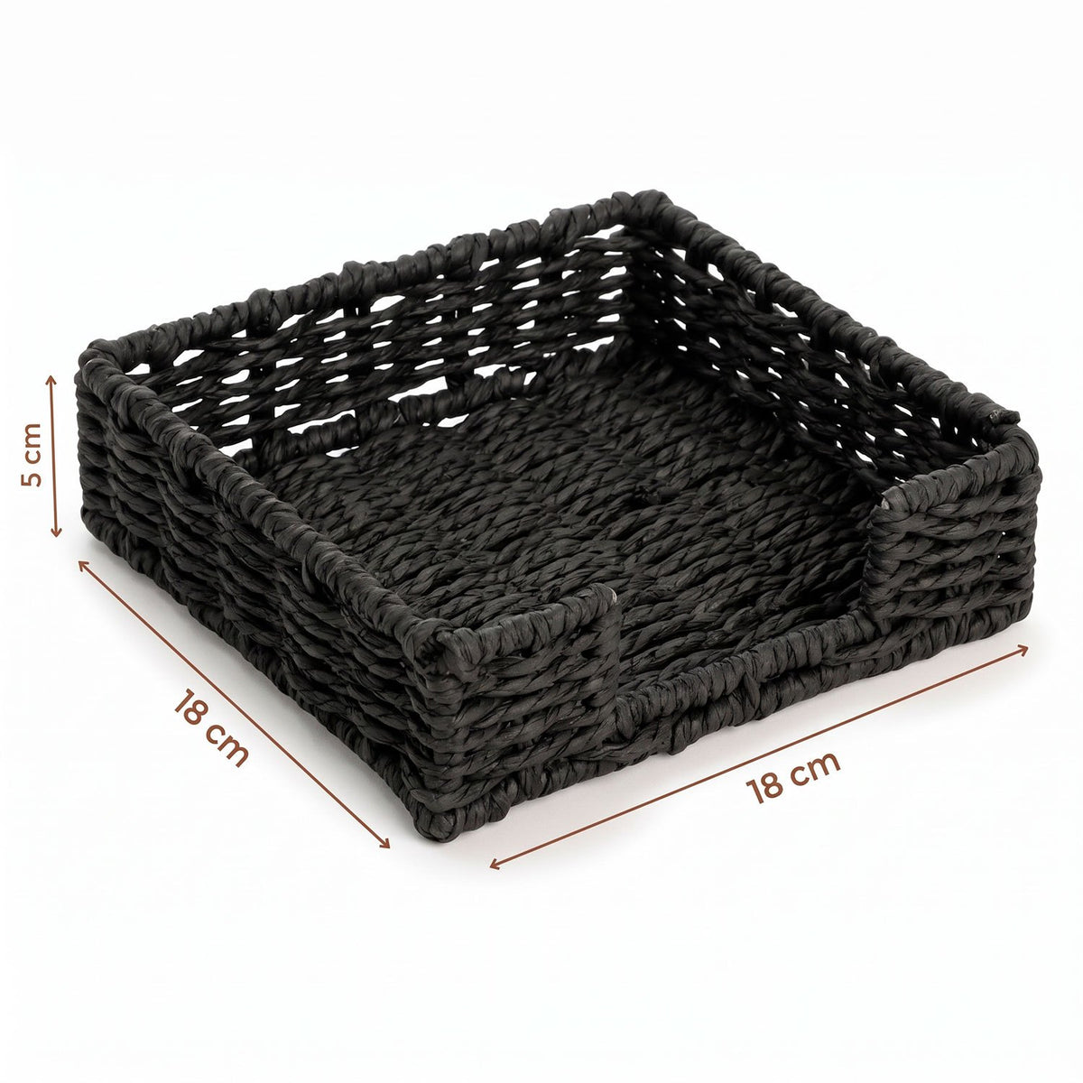 Servilletero de Mesa Tejido, para Organizar Servilletas en Cocina y Comedor, Diseño Decorativo de Estilo Natural, Color Negro, 18 x 18 x 5 cm