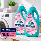 La Antigua Lavandera Detergente Líquido para Ropa, Aroma Flor de Cerezo, Pack de 2 Botellas de 90 Lavados Cada Una, 180 Lavados en Total