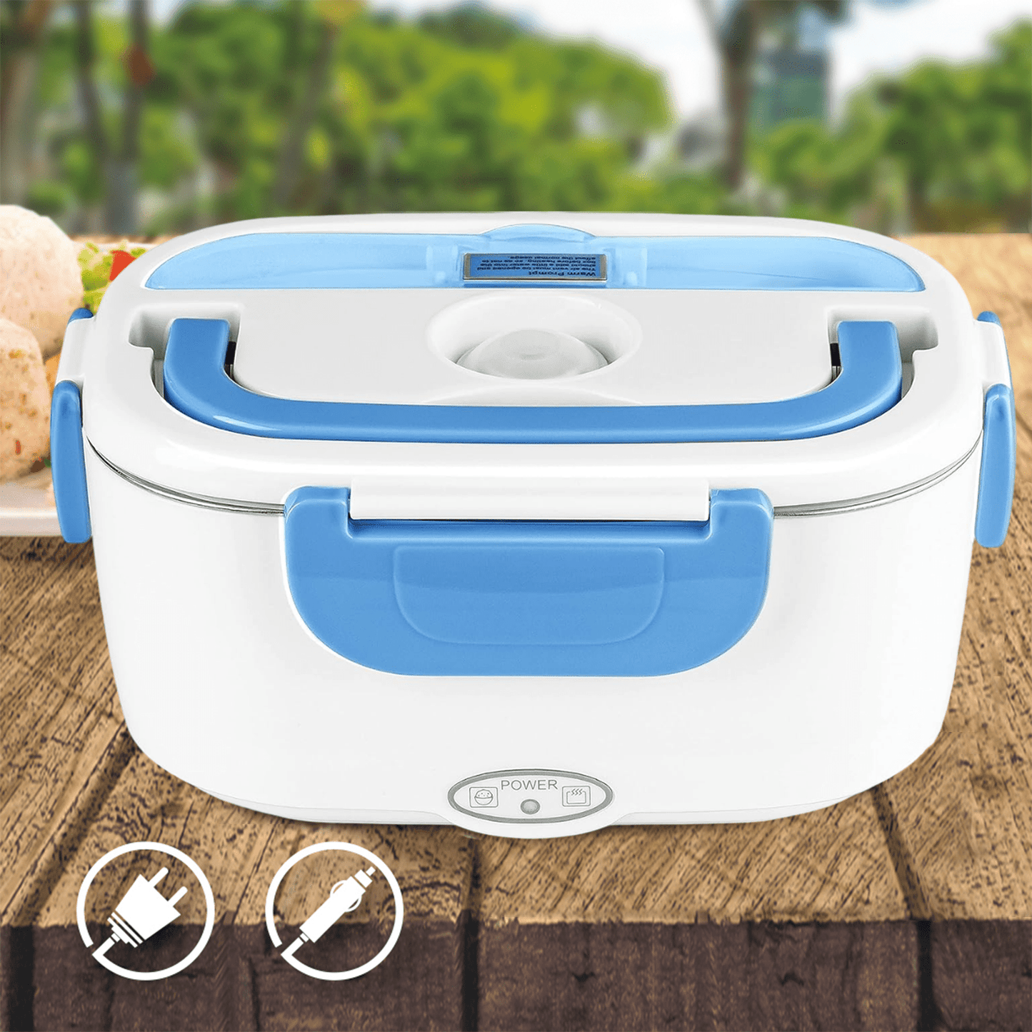 Caja Termica Portatil con 2 Compartimentos, Lonchera Electrica con Asa de Transporte, 1L de Capacidad, Calienta en Pocos Minutos, Enchufe para Casa y Coche Incluido, Espacio para Cubiertos con Cuchara Incluida, Fácil Limpieza