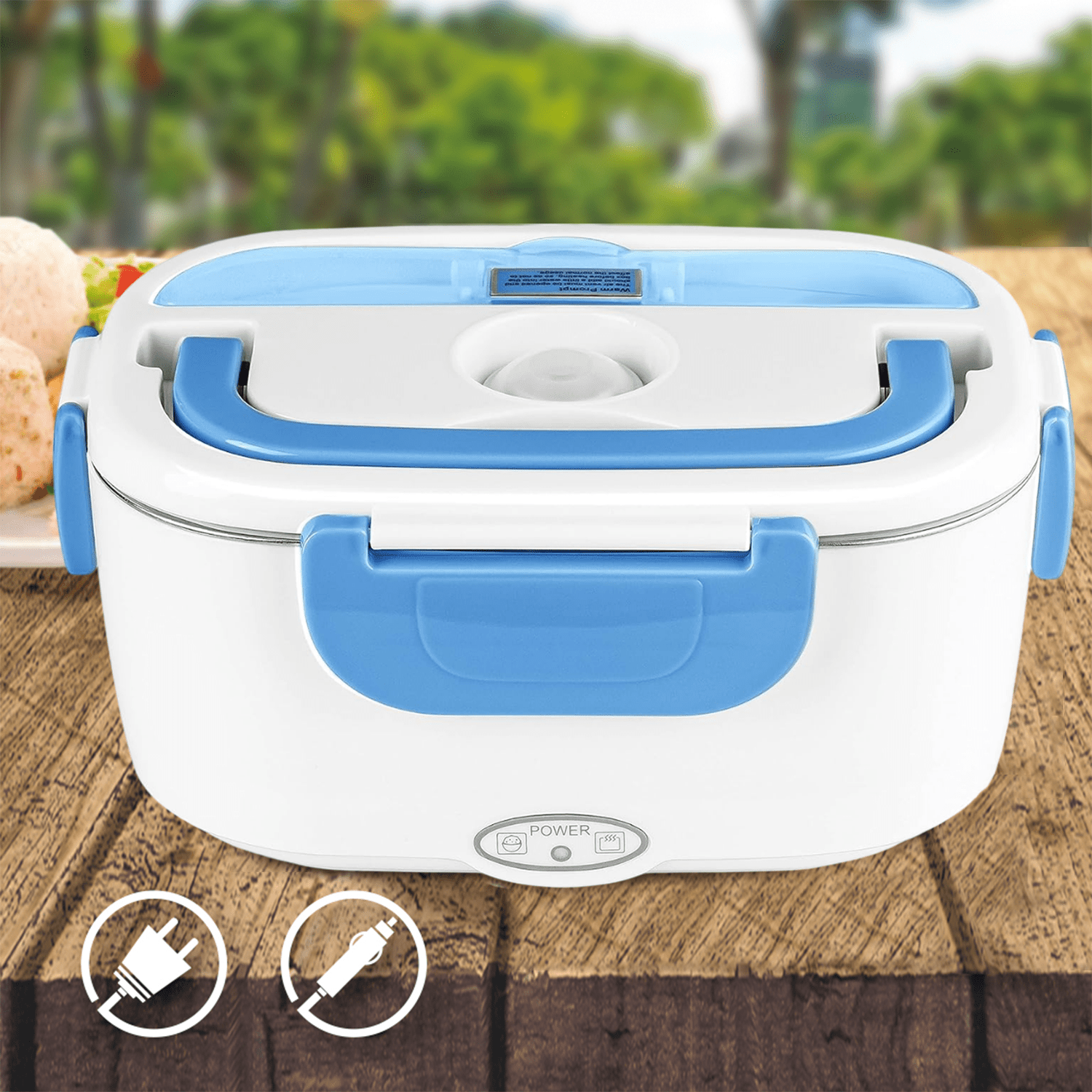Caja Termica Portatil con 2 Compartimentos, Lonchera Electrica con Asa de Transporte, 1L de Capacidad, Calienta en Pocos Minutos, Enchufe para Casa y Coche Incluido, Espacio para Cubiertos con Cuchara Incluida, Fácil Limpieza
