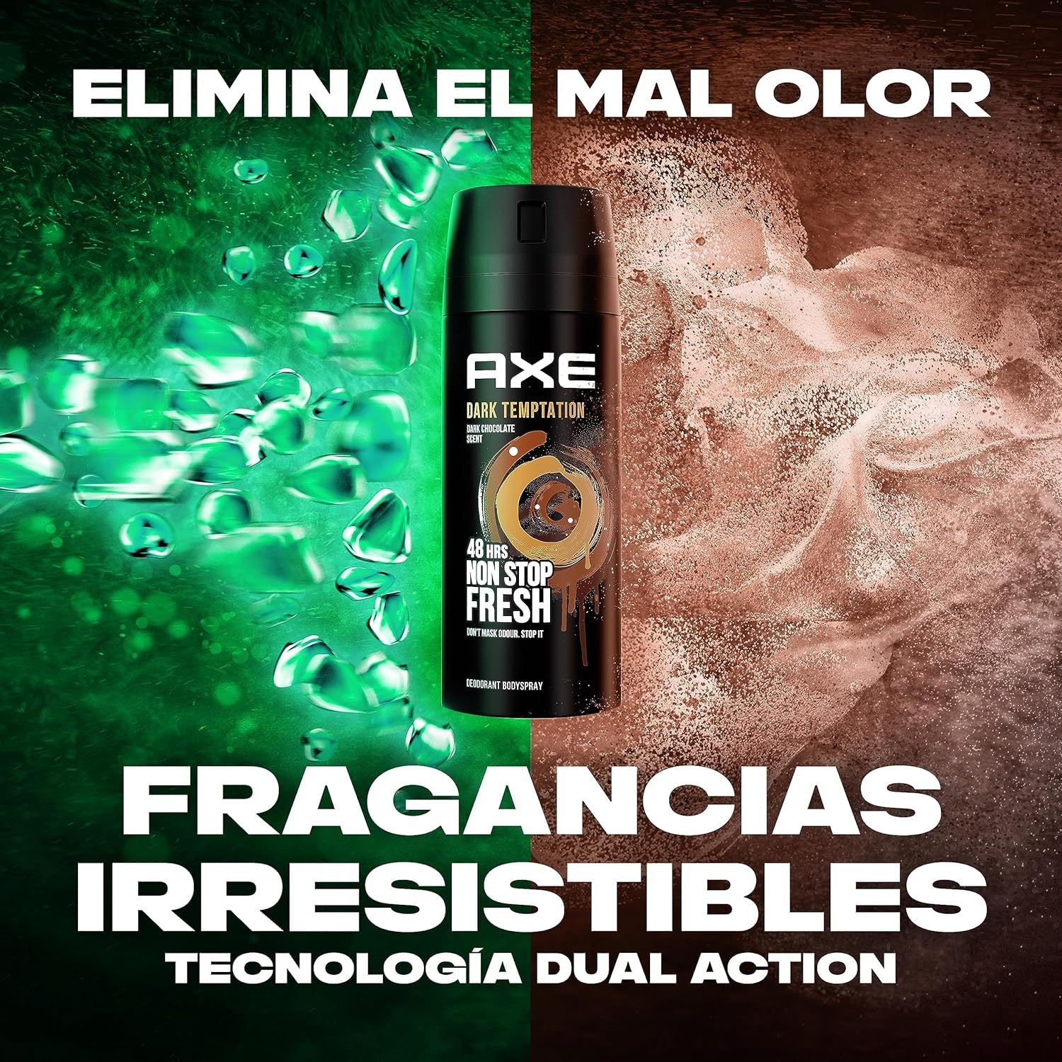 Axe Desodorante Spray Antitranspirante Dark Temptation, Aroma a Chocolate Negro​, Olor Irresistible durante 48 horas, 150ml por Spray