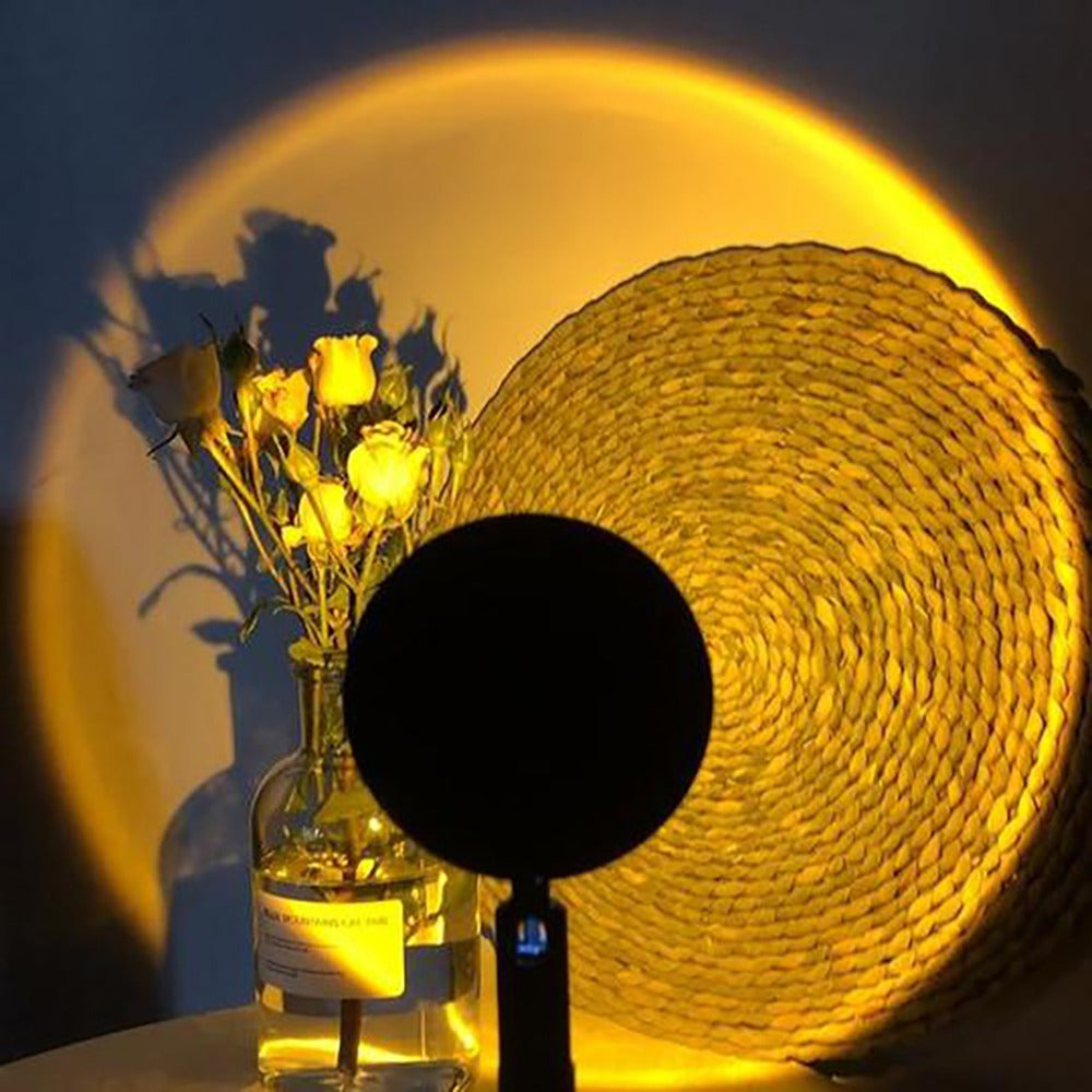 Lámpara Atardecer USB, Proyector de Luz de Puesta de Sol, Lámpara de Proyección de Atardecer, Cable USB, Proyector de 4 Colores con Luz Ambiente, Proyección Circular, Rotación 180º, Aluminio Resistente, Ideal para Decoración y Crear un Ambiente Único