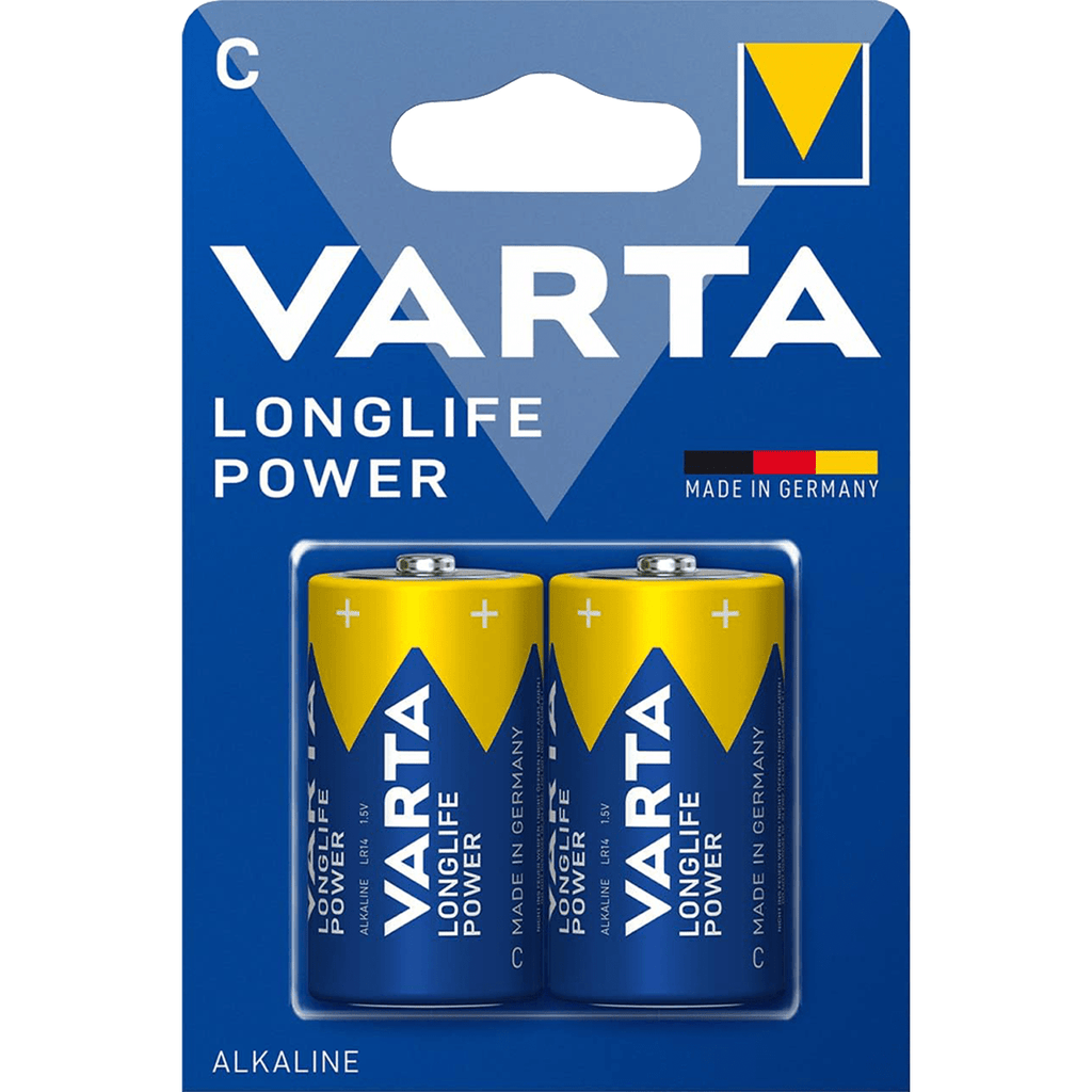 Pilas C Alcalinas de Alto Rendimiento, VARTA Longlife Power, Ultra Larga Duración, Energía Potente y Continua, Ideal para Juguetes, Linternas, Radios, Reproductores de CD, Robots, Cámaras, Altavoces y Otros Dispositivos de Alta Demanda Energética - VARTA