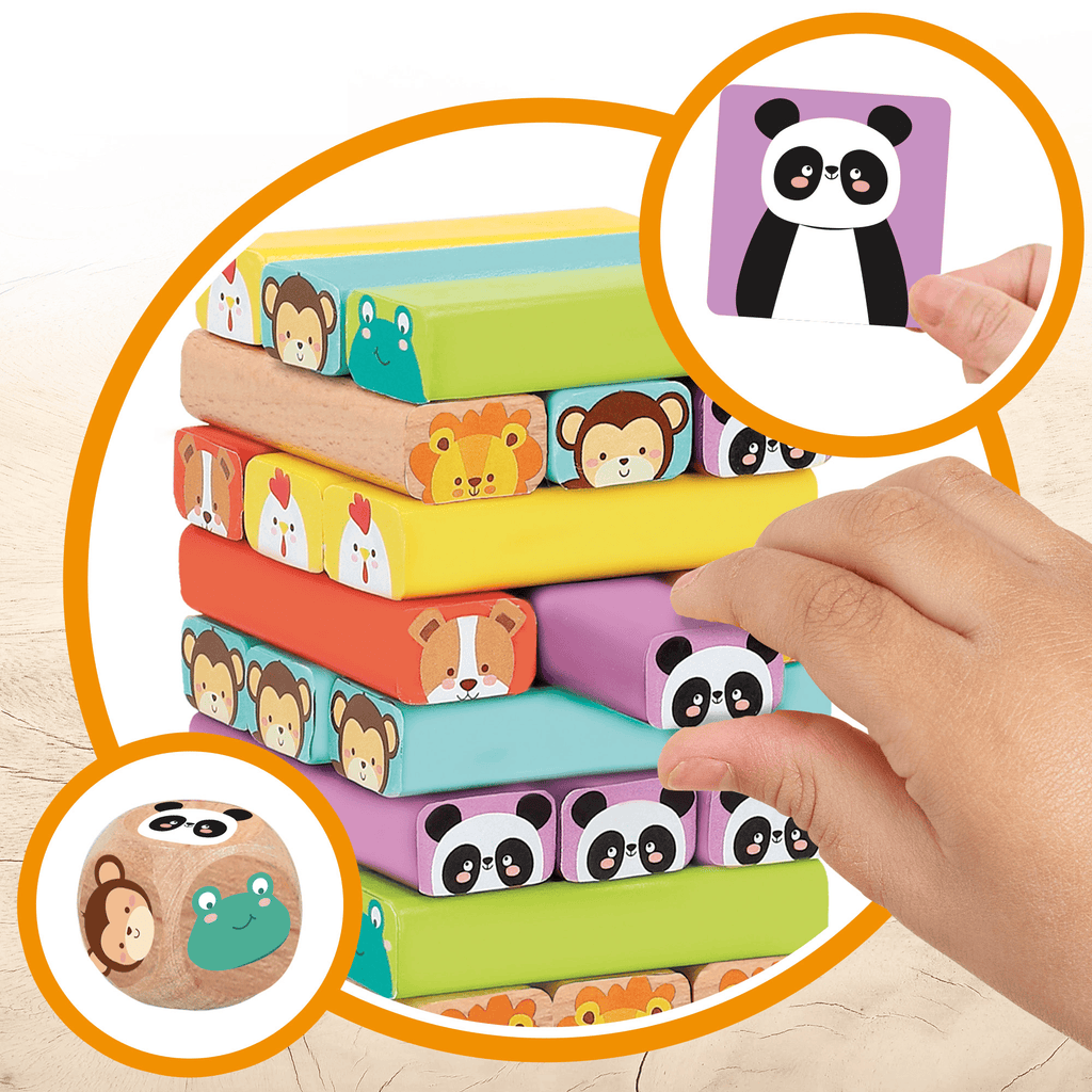 Torre de Madera Juego, Torre de Bloques Apilables de Madera, Conjunto de 76 Piezas, 52 Piezas de Bloques Coloreados, Juego de Mesa Divertido