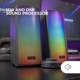 Mars Gaming MSRGB2, Altavoces Bluetooth 5.3 15W, Procesador de Sonido DSP, Iluminación RGB Dinámica, Frontal Total Mesh, Altavoces Compactos con Caja de Control, Entrada Jack de 3.5mm y USB, Negro