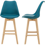 Taburete Alto Cocina con Respaldo, Asiento Blando y Tapizado, Patas Altas Resistentes de Madera de Haya con Reposapiés, Sillas Nórdicas, Ideal para Cocina, Salón, Comedor y Restaurante, 54.5 x 49.5 x 106 cm